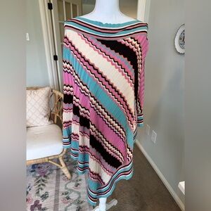 Bloomingdale's Pink, Blue & Brown Striped Poncho One Size